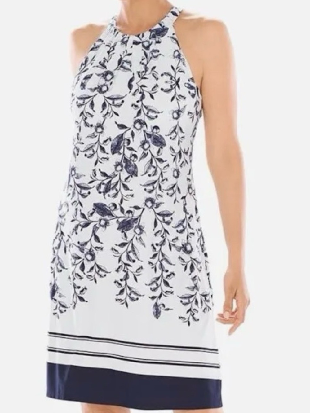 Soma Short Swing Dress Built-In Bra Pockets White + Navy Floral Print NWT XXL 2X